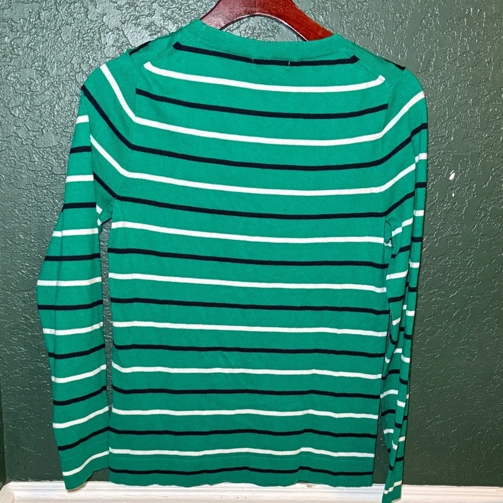 NEW! J. Crew Green Navy White Striped Women's Crewneck Sweater Small